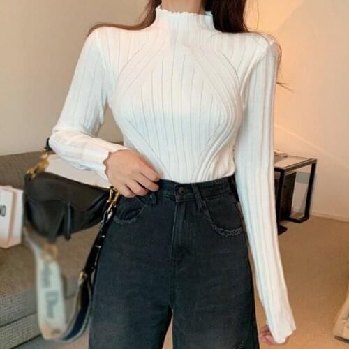 Casual Half High Collar Slim Bottom Sweater Long Sleeve Pullovers Autumn Winter Women Slim Sweaters