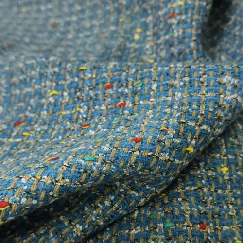 One meter Elegant blue system sewing Knitted tweed roving fabrics Autumn and winter new fragrance suit clothing yarn dyed fabric