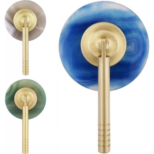 TUMBEELLUWA Reiki Agate Slice and Vintage Brass Cabinet Knobs,Drawer Pull Handles Dresser Cupboard Decorative Furniture Hardware