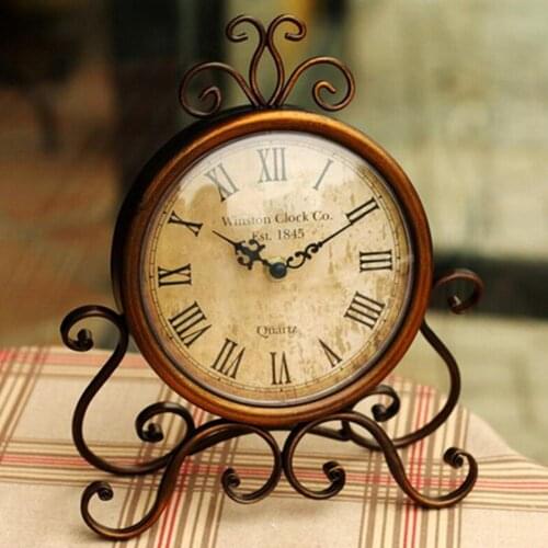 Vintage Silent Retro Iron Table Clock Home Bedroom Living Room Office Decor
