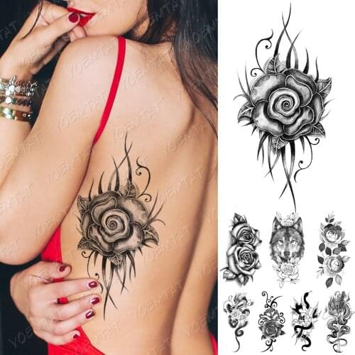 Waterproof Temporary Tattoo Sticker Totem Wolf Rose Flowers Tattoos Snake Dragon Body Art Arm Fake Sleeve Tatoo Women Men