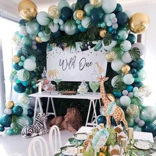 QIFU Green Balloons Garland Arch Kit Wild One 1st Birthday Party Decor Kids ballon Safari Jungle Party decor Baloon Baby Shower