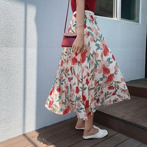 Womens Skirt Vintage Clothes Long Skirts Red Harajuku Summer High Waist Streetwear 2021 Fashion flowy Spring Elastic Chiffon