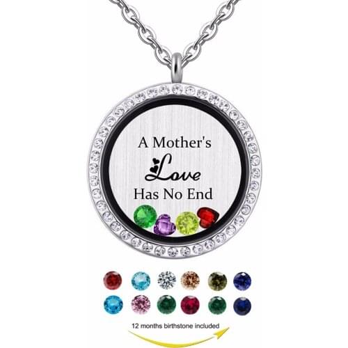 Jewelry Gift for Mom, Mothers love has no end magnetic floating locket Pendant, birthstones charm necklace jewelry