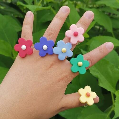 Lost Lady Korean New Cute Flower Rings for Women Colorful Resin Acrylic Rings Girls Party Jewelry Wholesale Female Bijoux Gifts