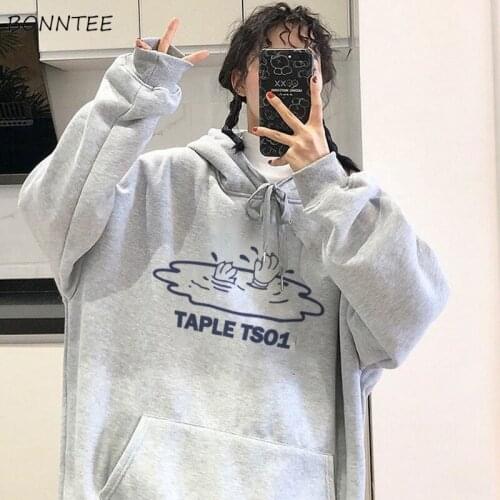 Sweatshirts Women Oversize Plus Velvet Thicker Spring Autumn Pullovers Classic Long-sleeved Pockets Draw String All-match Loose