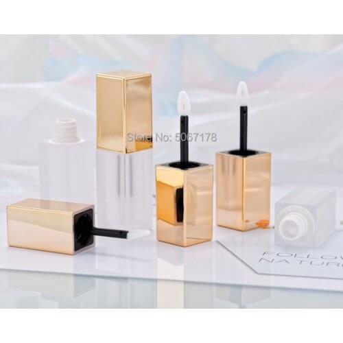 10/30/50pcs 5ml Matte Empty Lip Gloss Tube, Square Gold Lip Gloss Refillable Bottles,Plastic Liquid Lipstick Container