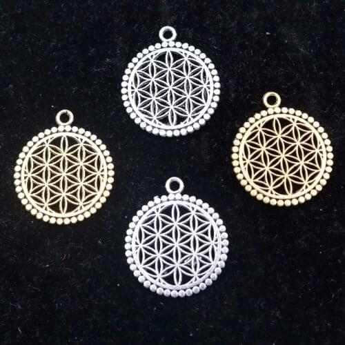 10pcs Flower of Life Hollow Round Pendant DIY Retro Necklace Bracelet Jewelry Handicraft Making A1