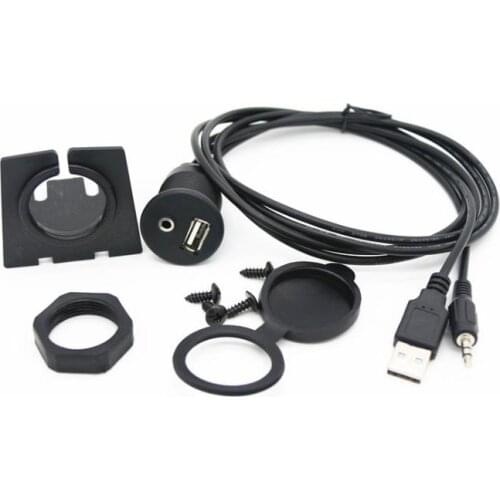 100pcs Car Dashboard Moto Flush Mount Panel USB 2.0 3.5mm M/F AUX Lead Extension Cable Dashboard for Motocycle