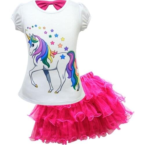 Girls Clothing Set Unicorn Clothing Sets For Girls Summer Short Sleeve Cotton Shirt And Skirt 2Pcs 2-8 Year Children Clothing
