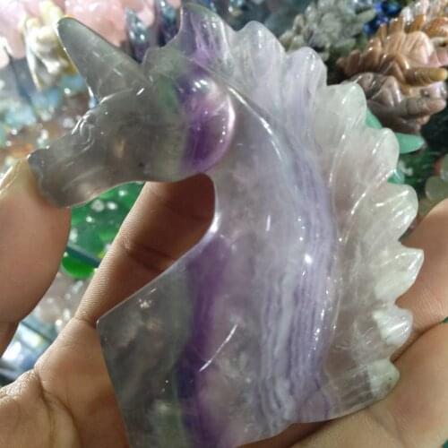 3in Unicorn Head Figurine Natural Stone Fluorite Carved Reiki Healing Decor