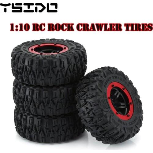 4PCS 2.2" Rubber Tires & 2.2 Plastic Beadlock Wheel Rim for 1:10 RC Rock Crawler Axial SCX10 90046 90047 TRX-4