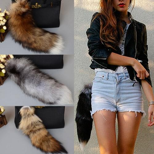 Fox Tail Pendants Keychain 40cm Fur Pom Pom Key Chain Charm Bag Car Key Ring Best Gift Jewelry