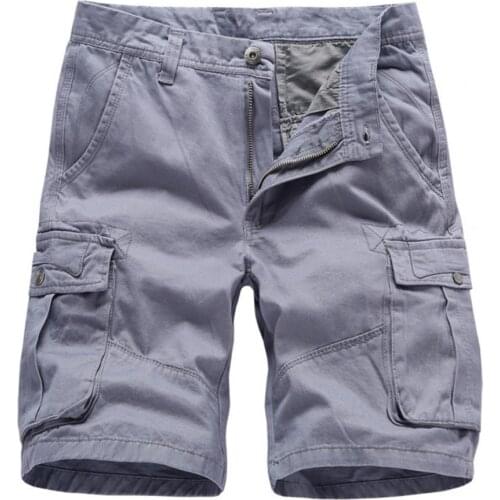 Summer Men Shorts Solid Color Multi Pockets Cargo Pants Cotton Blend Mid Rise Loose Knee-length Trousers Pants for Men Male