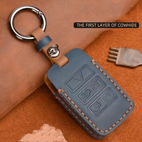 Leather Car Key Cover Case For Land Rover Evoque Velar Discovery 5/Jaguar E-Pace 2018 2019 key shell fob auto Accessories