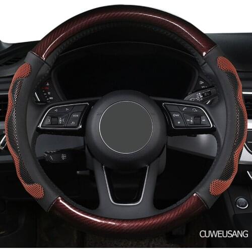 CUWEUSANG Carbon Fiber Leather Car Steering Wheel Cover For MG ZS EV HS Extenger V80 3 5 6 7