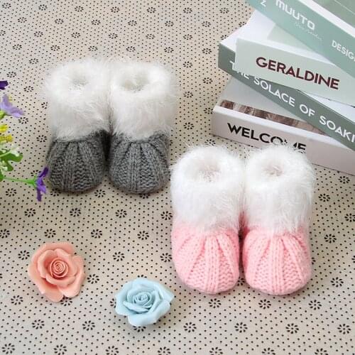 Baby Shoes Solid Knitted Winter Newborn Girl Boys Boot Fashion Cute Toddler Infant Slip-On Warm Bed Shoes Autumn 0-24M Hand Made