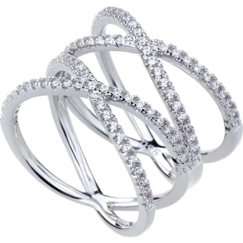 EAMTI 925 Sterling Silver Ring Double Cross Wedding Band Cubic Zirconia Classic Multi Layer Women Rings Finger Jewelry