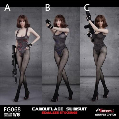 FG068 1/6 Female Clothes Seamless Tights Camouflage Swimsuit Stockings Three-colors Suits for 12 Inch Action Figure Dolls
