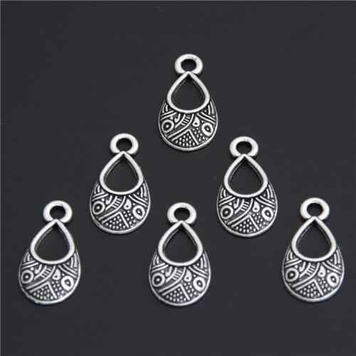 20pcs Filigree Water Drop Charms Silver Color Brass Teardrop Pendant DIY Necklace Pendant 17x9mm A2990