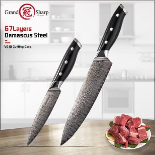 Grandsharp Professional Damascus Steel Chefs Knife Set 67 Layer vg10 Japanese Damascus Kitchen Knives Hand Forged Cooking Tools