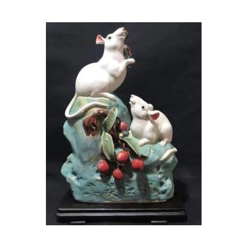 Chinese zodiac rat Mouse zodiac decoration bonus Shek Wan ceramic doll lucky mascot High-end luxury Animal Sculpture statue carv