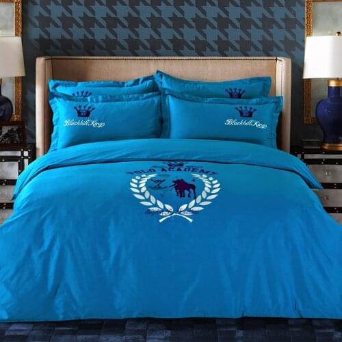 New 100% cotton 5 star hotel bedding set queen king 4pcs luxury bed sheet bed linen set embroidered duvet cover blue yellow
