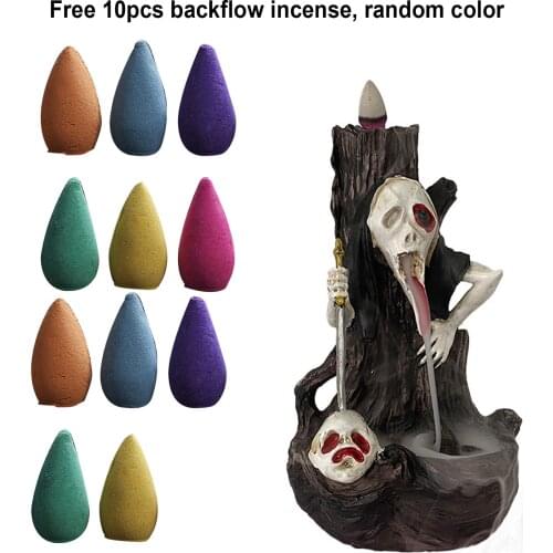 Halloween Painted Ghost Skull Censer Back Flow Incense Holder Ornaments Resin Crafts Aromatherapy Decor Home Festivals Decor