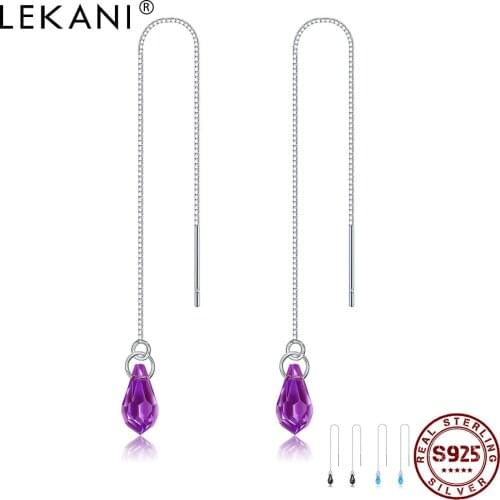 LEKANI 925 Sterling Silver Tassel Water Drop Earrings Dangle For Women Tricolor Austria Crystal Earring Luxury Silver Jewelry