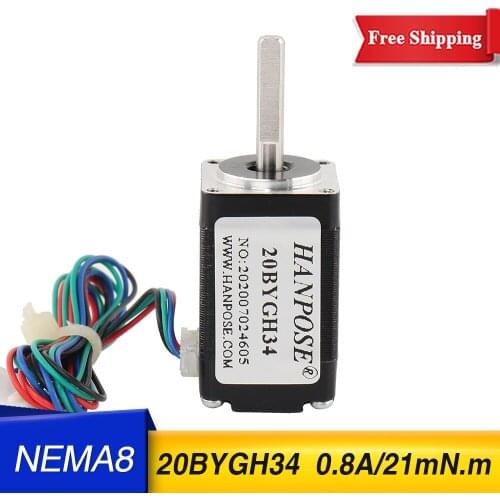 Nema8 mini Stepper motor 34mm 21mN.m 0.8A 1.8 degrees 20BYGH34 stepper motor For doll machine accessories