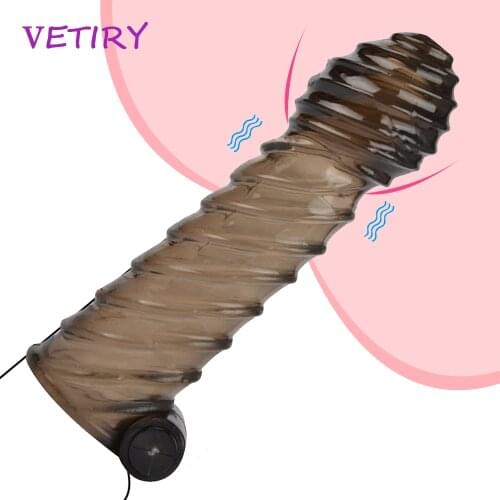Reusable Condoms Penis Sleeve Vibrator Penis Extender Dick Sleeve Enlargement Delayed Ejaculation Sex Toys For Men Sex Shop