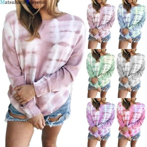 Fashion T-shirt Tie-dyed Long Sleeve Tops Women T Shirt Autumn Casual Loose 2020 Women tshirts Female Tee Shirts mujer camiseta