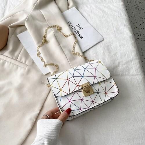 Fashion Women New Small Square Bag PU Leather Colorful Rhombohedral Chain Messenger Bag Lady Casual Shoulder Crossbody Bag