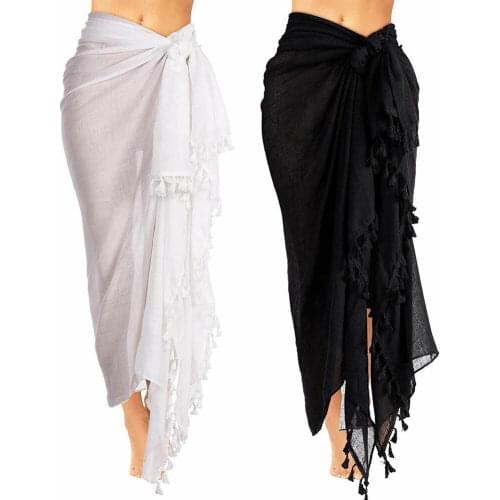Fashion Women Summer Swimwear Bikini Cover Up Beach Maxi Long Wrap Skirt Sarong Dress Black and White