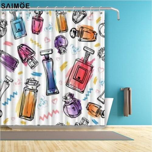 Fashion Perfume Bottle Bathroom Curtain Vintage Waterproof Shower Curtain Polyester Fabric Bath Curtain Bathing Cover Shower Set