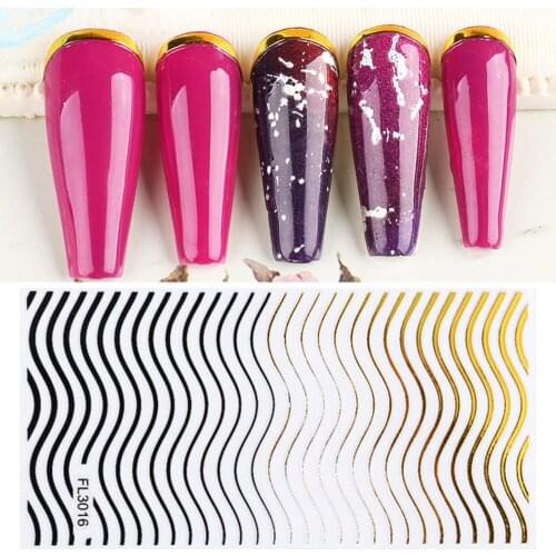 Nail Stickers Japanese Net Red Black Gold Line Pattern 3D Adhesive Stickers Nail Accessories Nail Art Beauty Tools New 2021