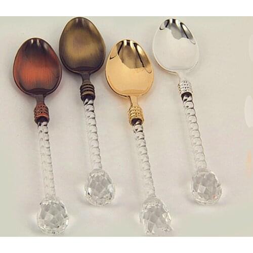 NEW Fashion Coffee Spoon With Long Handle Coffee Scoops Dessert Tea Spoon Set Kitchen Accessories Crystal Spoon