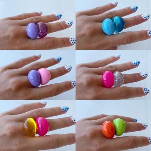 New Golden Bead Transparent Resin Colorful Acrylic Square Rings for Women Girls Travel Jewelry Gifts HUANZHI 2021