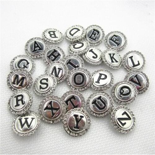 Wholesale 130pcs/lot crystal alphabet A-Z letters snap button metal charms fit 18mm snaps Jewelry bracelets bangles DIY Jewelry