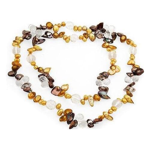 New Unique Real Pearl Faceted Crystal Necklace 38inch Long Multicolor Genuine Freshwater Pearl Fine Jewelry Charming Women Gift