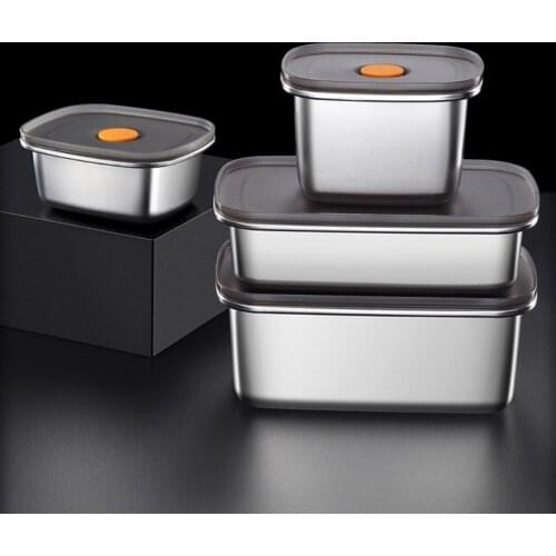 Portable Stainless Steel Rectangular Lunch Box Food Storage Box Picnic Camping Outdoor Food Crisper Food