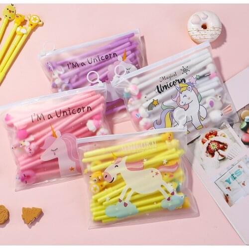 10Pcs / Set Cute Gel Pen Kawaii Unicorn Pony 0.5m Black Gel Ink Pen Back To School Stationery Office Suppliers Kids Gifts