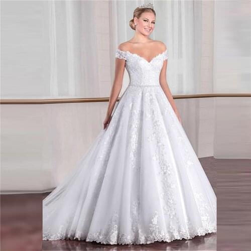 Off Shoulder A-Line Wedding Dress Lace Appliques Retro Custom White Formal Bridal Gowns Spring Long Vestidos De Mariage Country