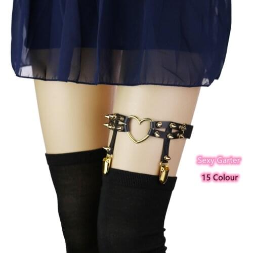 Sexy Costumes of Adjustable Leather Bondage Harness Rivet Garter Belts with Heart Accessories for Fetish Flirt Erotic Products