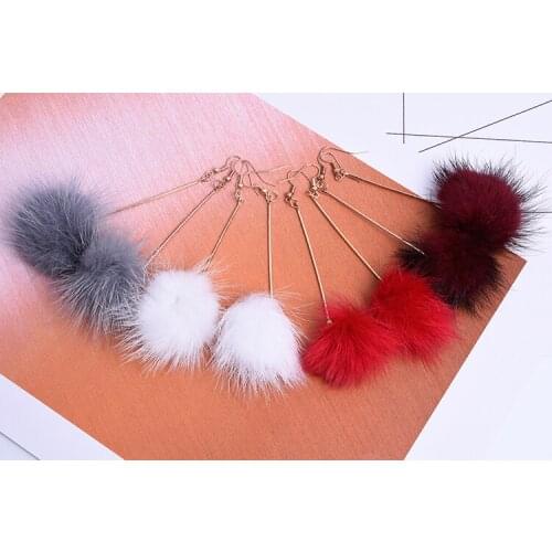 New fashion gold- chain elegant delicate Plush water mink hair tassel earrings rabbit hair piercing earrings