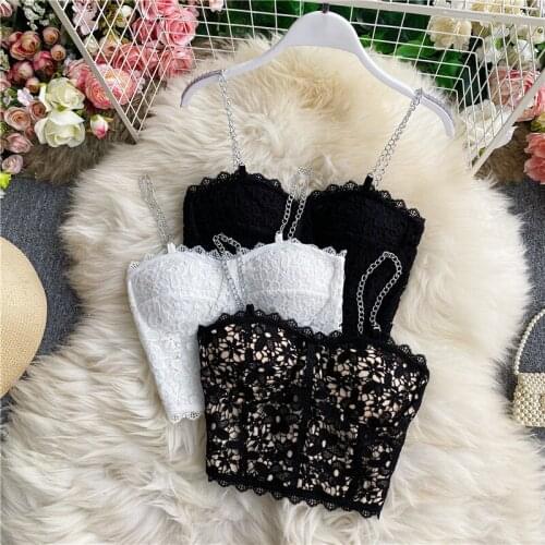 Slim White Black Lace Camisole Crop Tops Women New Sleeveless Summer Short Bralette Top Off Shoulder Bandage Sexy Tops C7088