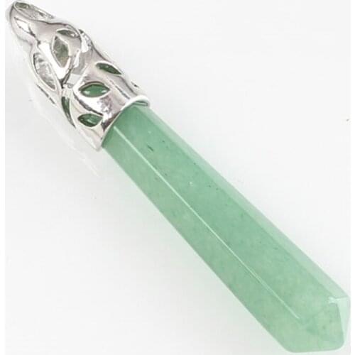 Trendy-beads Silver Plated Original Green Aventurine Hexagon Prism Pendulum Pendant For Gift Jewelry