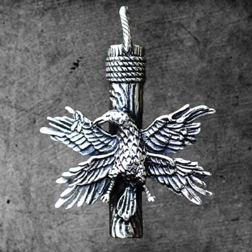 Stainless Steel Vintage Cross Four Wing Bird Crow Pendant Punk Goth Raven Animal Pendants Biker Jewelry