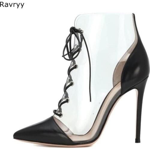 Hot Fashion 2019 PVC Woman Ankle Boots thin heel Black Lace up Short Boot Pointed Toe Female Dress Shoes Spring Lady Outfit