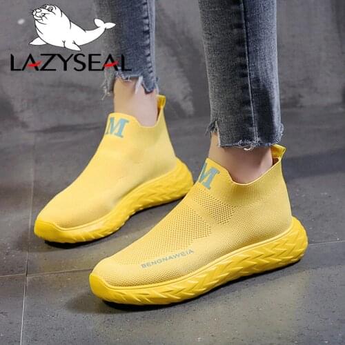 LazySeal Breathable Platform Sneakers Women Shoes With Letter Decoration Mesh Round Toe Ankle Boots Shoes Lady Walking Footwear